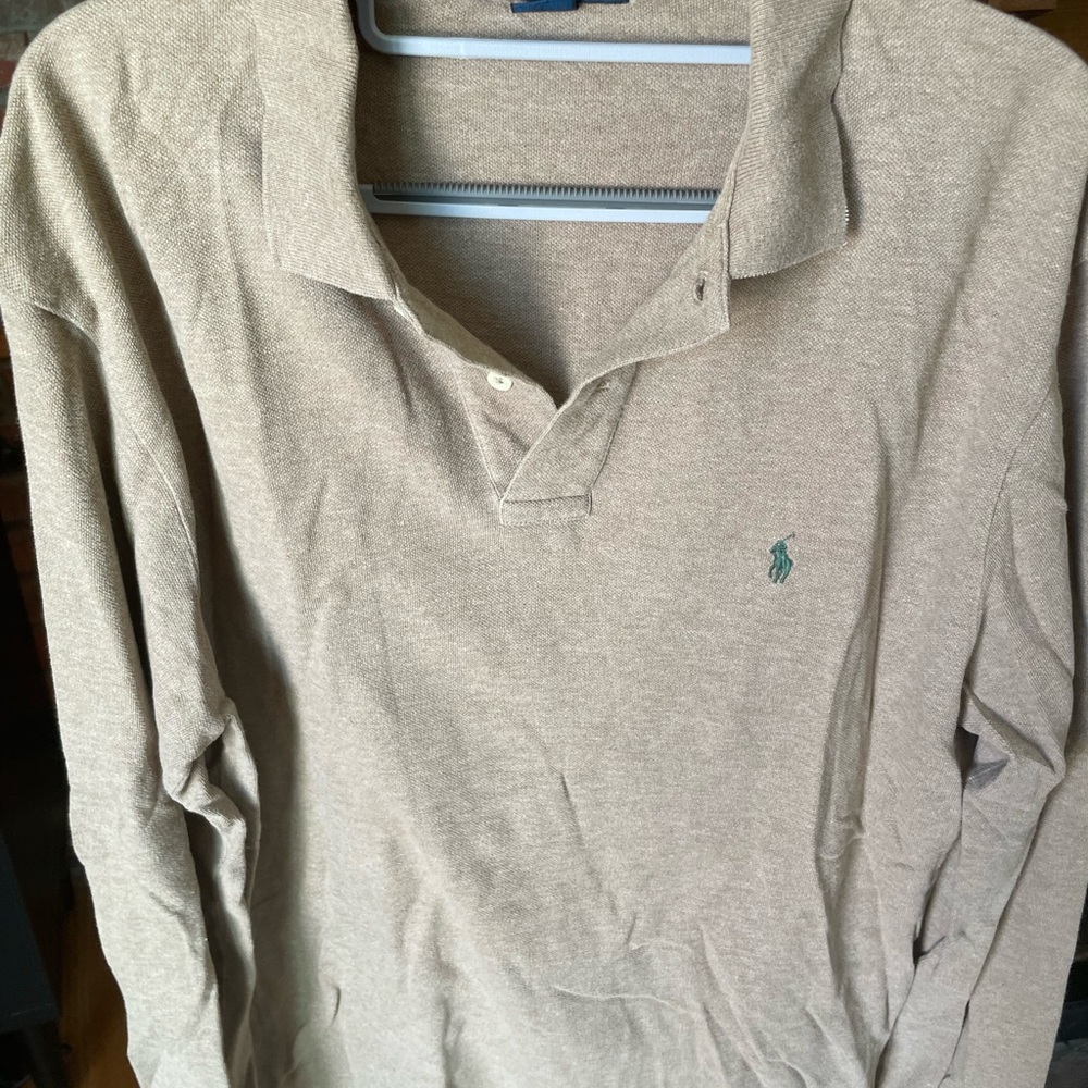 Tan Ralph Lauren long sleeve polo